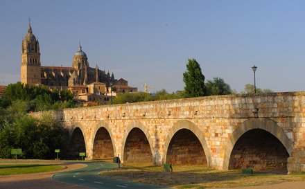 Salamanca, vista de la Catedral dede el Puente Romano