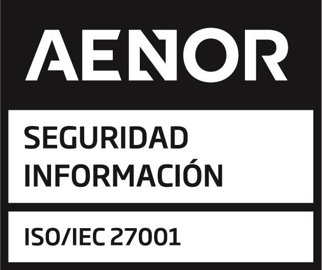 Logo del certificado AENOR en Seguridad de la Información ISO-27001