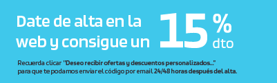 Dóna't d'alta a la web i aconsegueix un 15% de descompte.