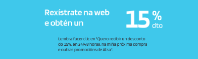 Rexístrate na web e obtén un 15% de desconto.