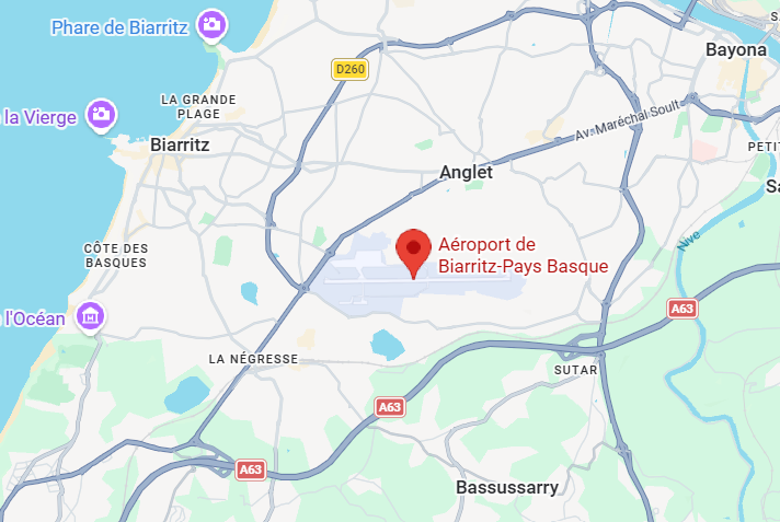 Ubicación parada bus en Aeropuerto Biarritz