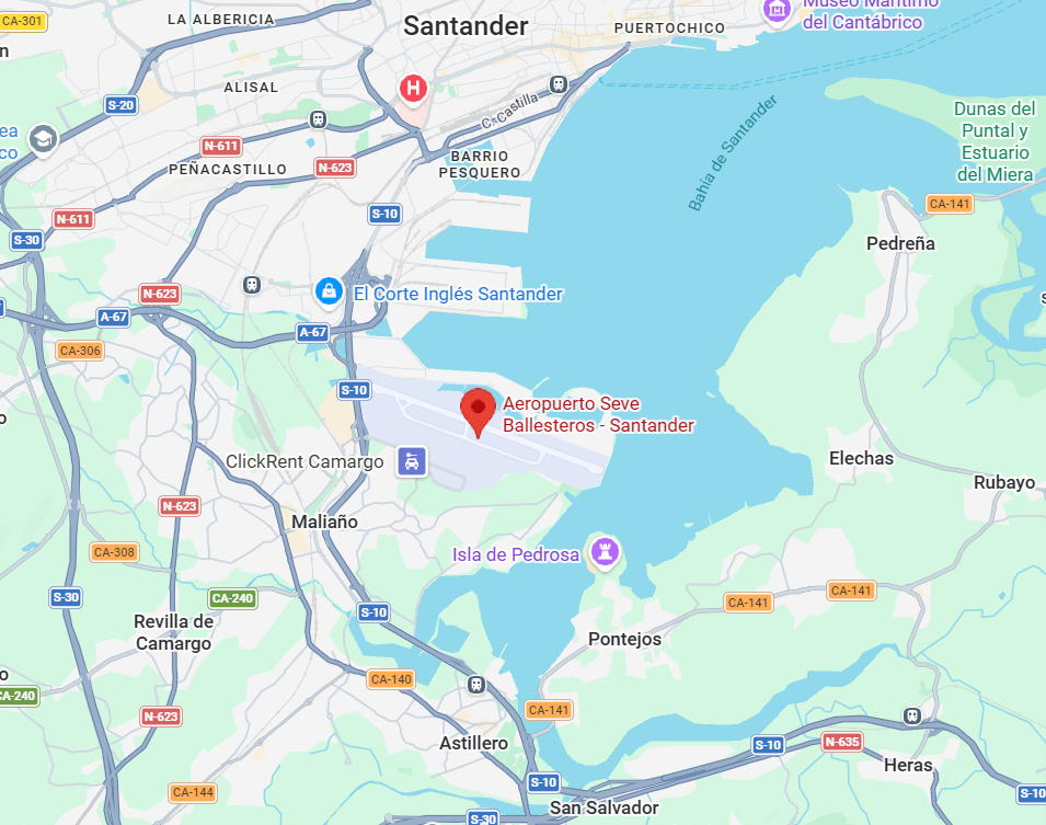Ubicación parada bus en Aeropuerto Santander