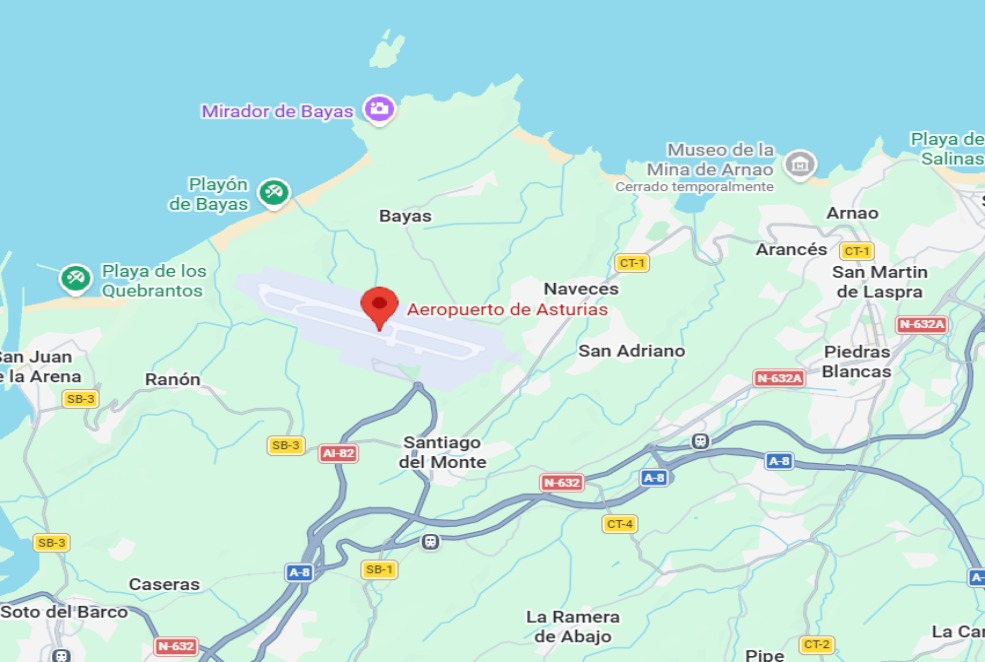 Autobus geltokiaren kokapena Asturiasko Aireportuan